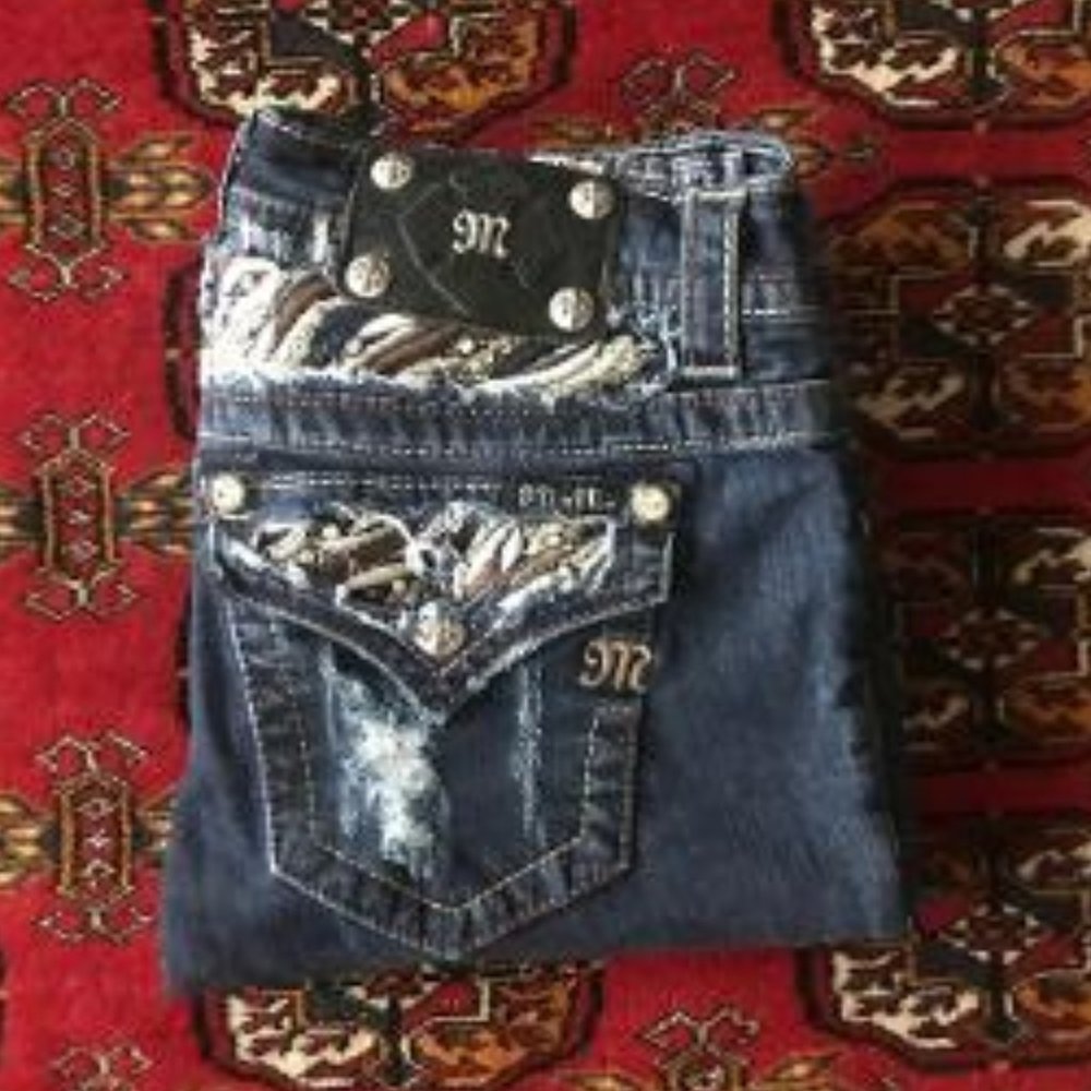 MISS ME Sequin Rhinestone Pocket Skinny Jeans